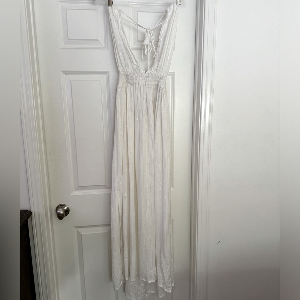 White maxi halter cover-up dress